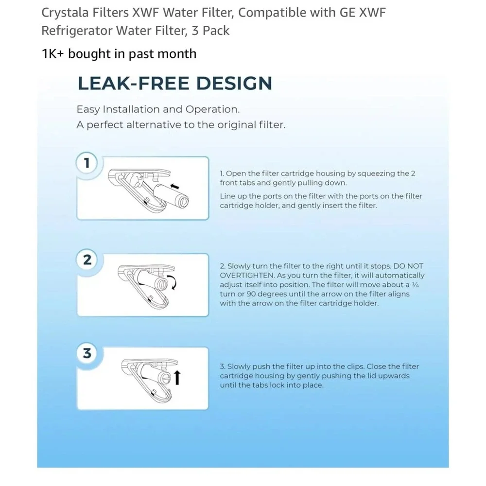 Crystala Filters XWF Water Filter, Compatible with GE XWF Refrigerator 3 Pack‎